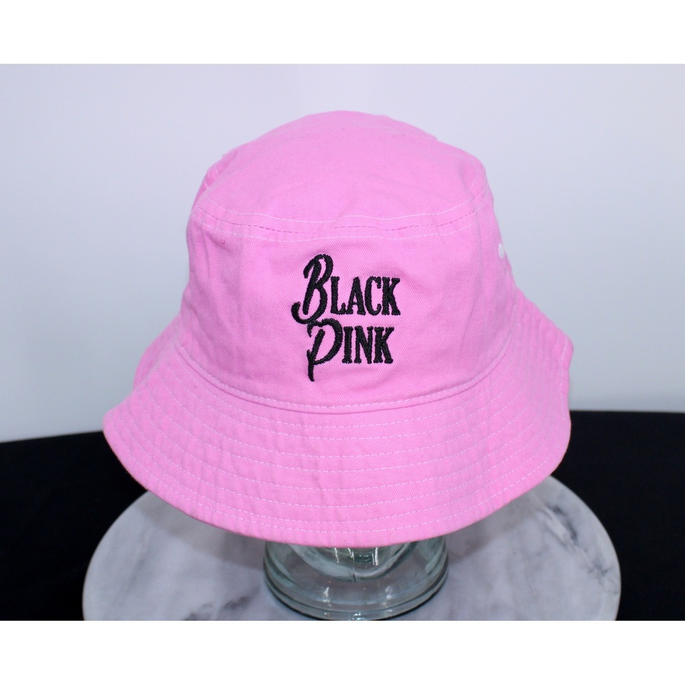 Black Pink Embroidered Cotton Bucket Hat Pink K-Pop Streetwear Accessories